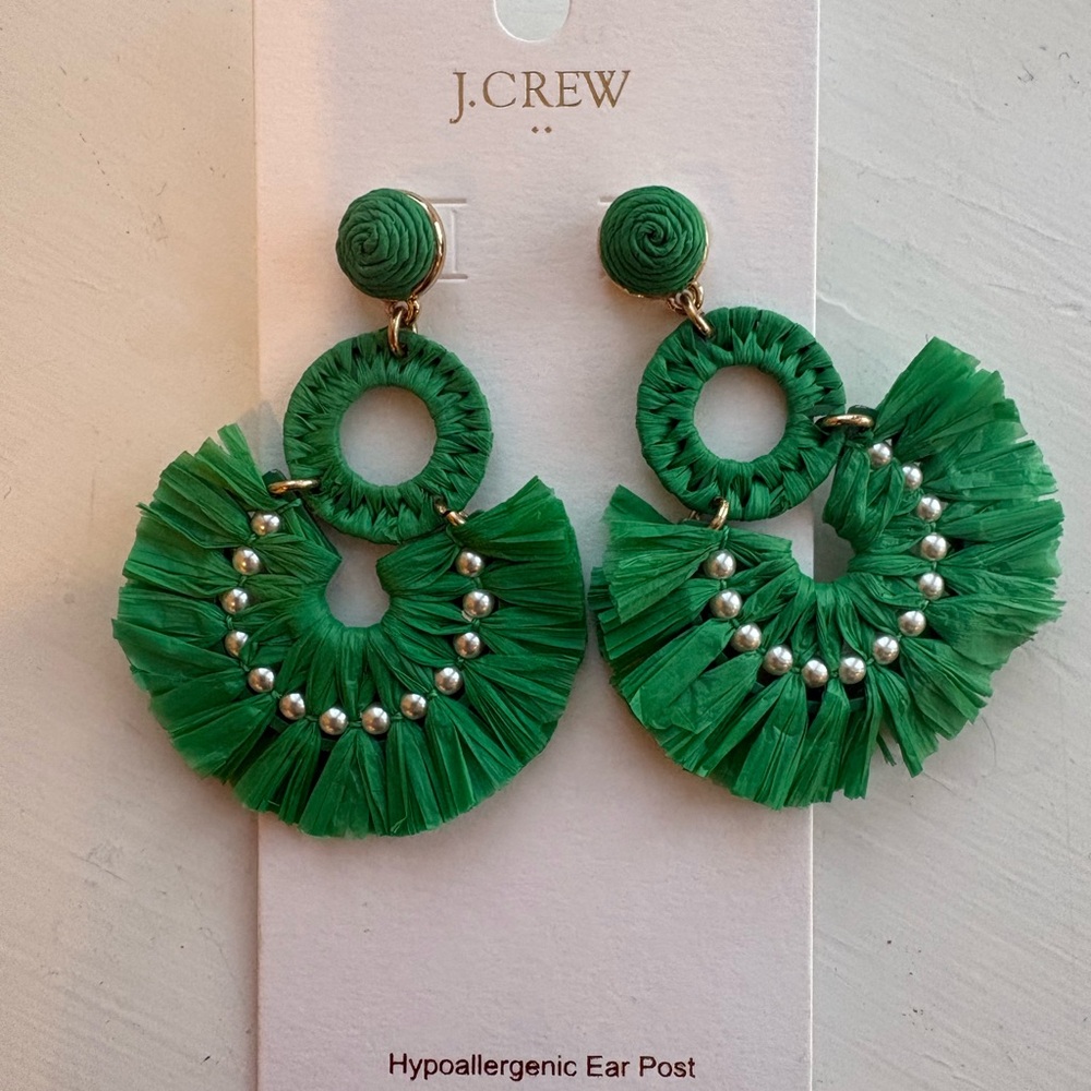 J. Crew Vibrant Green Fringe Earrings